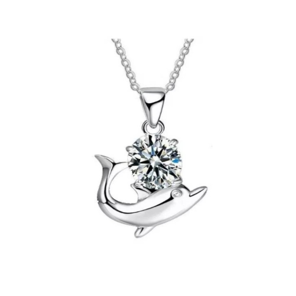 π Cute Dolphin 925 Sterling Silver Bundle Necklace Earrings Pendant - Picture 4 of 4
